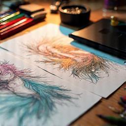 El çizimi illüstrasyonlar ve dijital sanat çalışma alanı